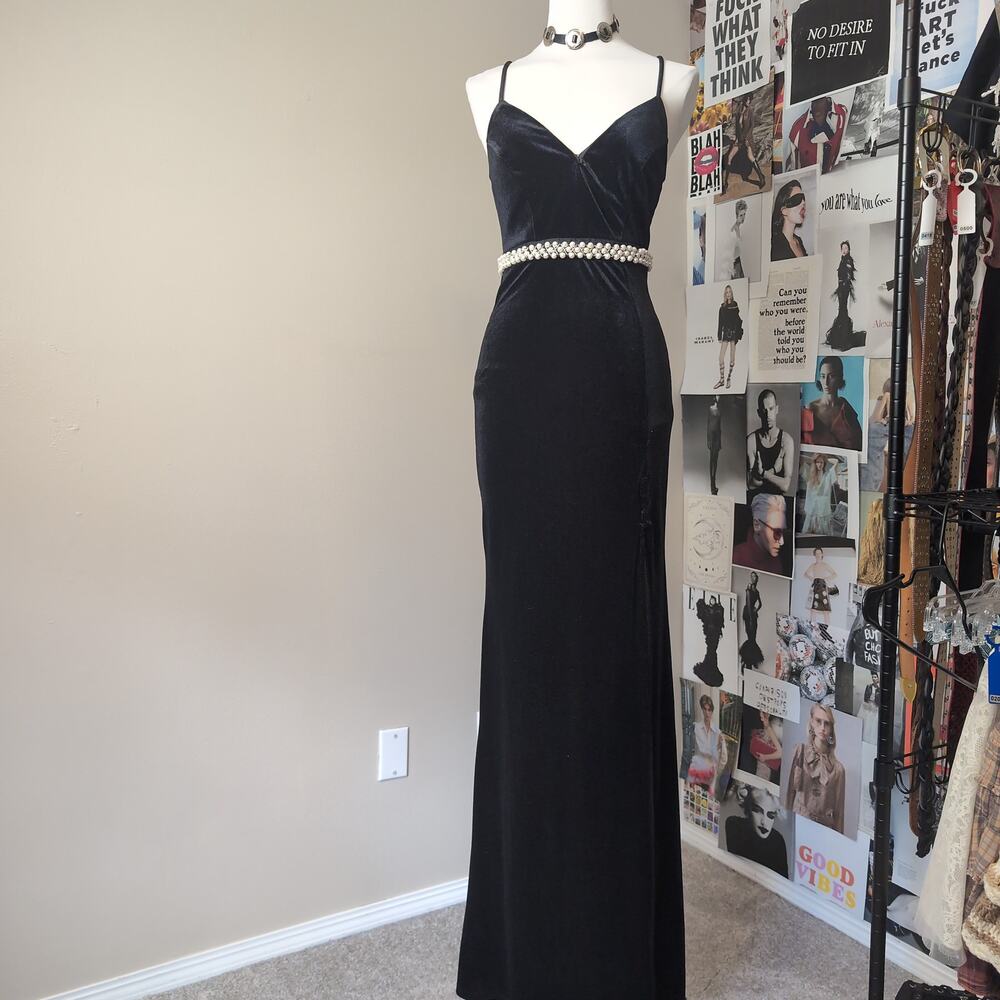Velvet Pearl Embellished Maxi Dress